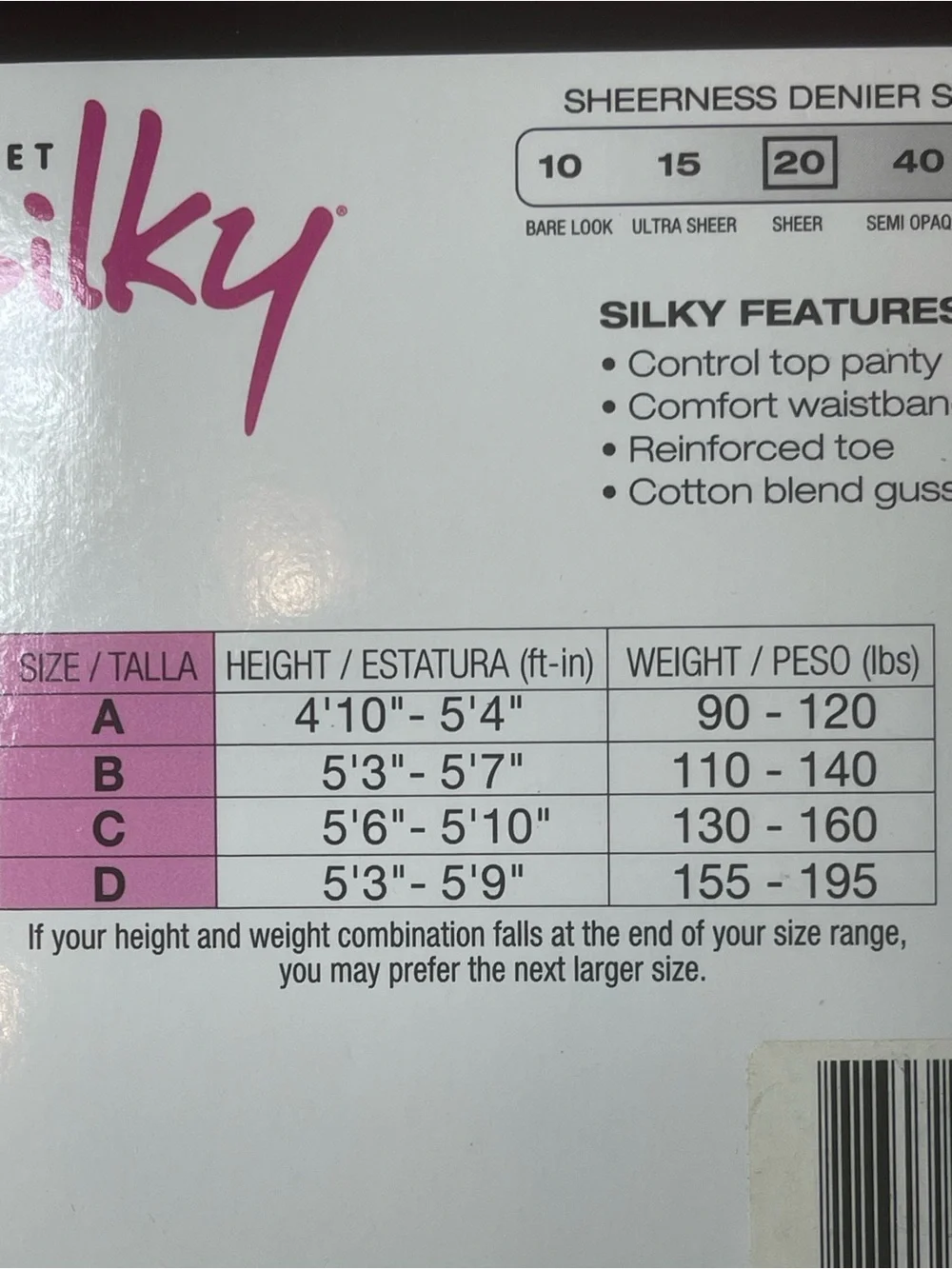 Secret Silky Sheer Control Top Reinforced Toe Pantyhose Jet Black Size D 20 Den
